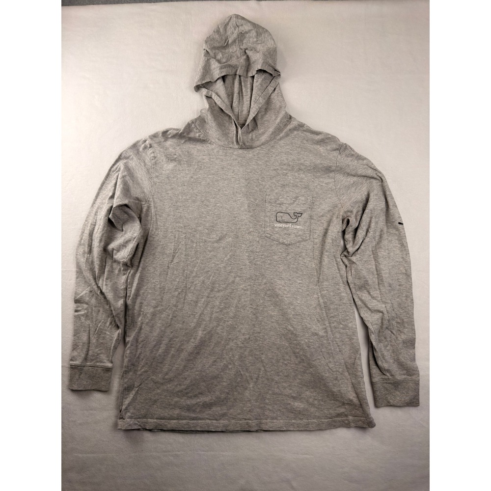 Vineyard Vines Mens Gray Long Sleeve Hooded Graphic T-Shirt Whale Logo Size M